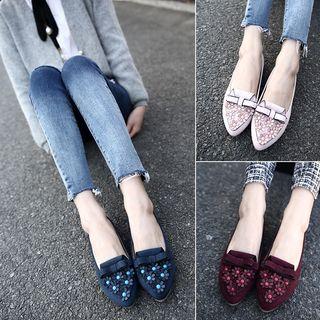 Bow & Flower Accent Almond-toe Flats