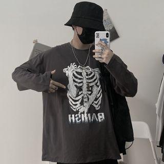 Long-sleeve Skeleton Print T-shirt