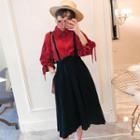 Set:elbow-sleeve Blouse + A-line Jumper Skirt