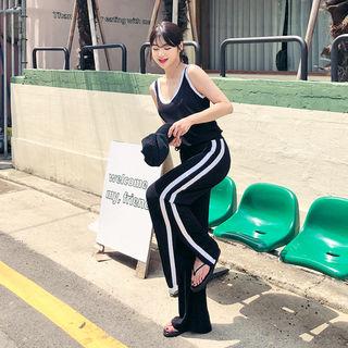 Contrast-trim Tank Top & Sweat Pants Set Black - One Size