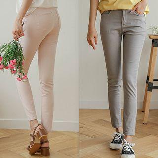 Pastel Band-waist Slim-fit Pants