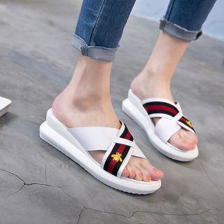 Genuine Leather Wedge Slide Sandals