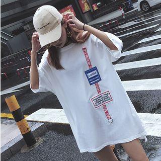 Elbow-sleeve Applique Oversized T-shirt