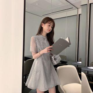 Frog-button Short-sleeve A-line Mini Dress