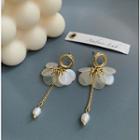 925 Sterling Silver Faux Pearl Shell Disc Dangle Earring 1 Pair - One Size