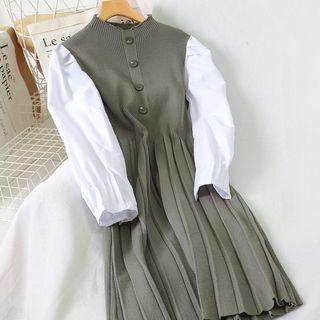 Paneled Long-sleeve Ribbed Midi Knit Dress