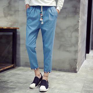 Drawstring Cropped Straight-cut Pants