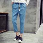 Drawstring Cropped Straight-cut Pants