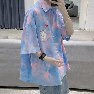 Pocket-front Tie-dye Short-sleeve Shirt