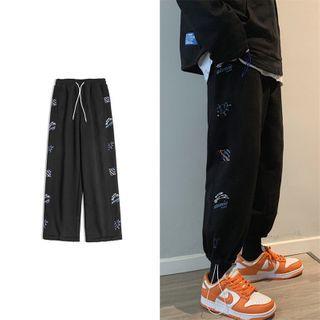 High-waist Drawstring Printed Sweatpants