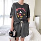 Elbow-sleeve Mickey Mouse T-shirt