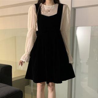 Sleeveless Midi A-line Dress / Long-sleeve Blouse