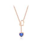 Simple And Sweet Plated Rose Gold 316l Stainless Steel Heart Necklace With Blue Cubic Zircon Rose Gold - One Size