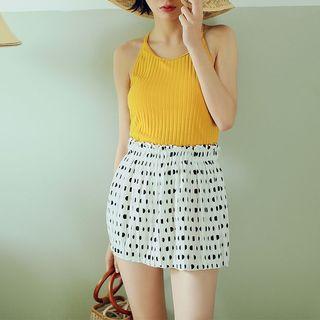 Set: Plain Swimsuit + Dotted Mini Skirt