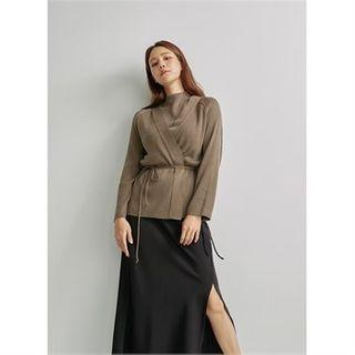 Open-front Ribbed Cardigan With Cord