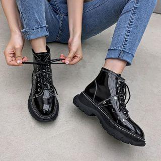 Lace Up Patent Platform Short Boots