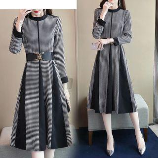 Gingham Panel A-line Midi Dress