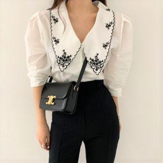 Long-sleeve Embroidered Collar Blouse