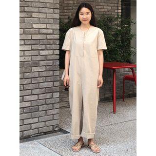Hidden-button Cotton Jumpsuit