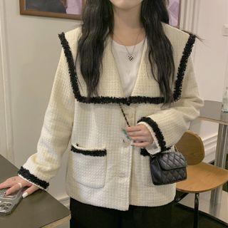Contrast Trim Lapel Pocket-detail Long-sleeve Jacket