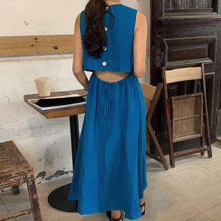 Open-back Drawstring Sleeveless Dress