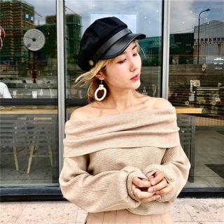 Faux Leather Paneled Beret