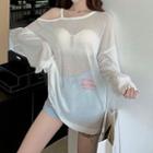 Cutaway-shoulder Long-sleeve Loose-fit Top