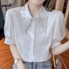 Short-sleeve Embellished Collar Blouse