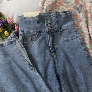 Ultra High-waist Slit-hem Boot-cut Jeans