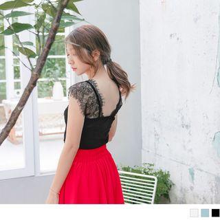V-neck Lace Panel Sleeveless Top