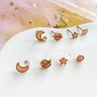 Set Of 4: Alloy Planet Moon & Star Stud Earring (various Designs)