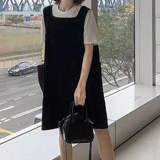 Set: Plain Short-sleeve T-shirt + Midi A-line Dress