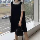Set: Plain Short-sleeve T-shirt + Midi A-line Dress