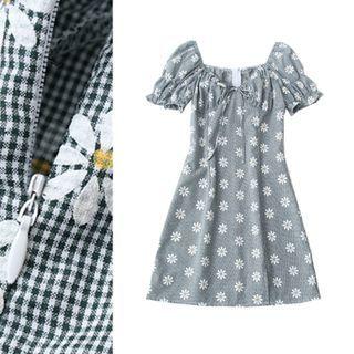 Bow Detail Daisy Print Check Dress