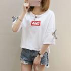 Elbow-sleeve Ribbon Cropped Top
