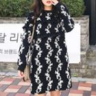 Long-sleeve Floral Embroidered Frill Trim Pullover Dress