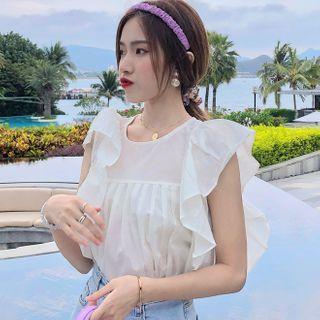 Cap-sleeve Frill Trim Top