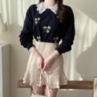 Lace-collar Flower-embroidered Sweatshirt