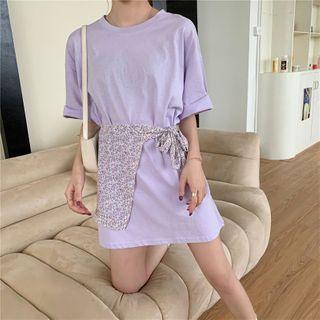 Set: Elbow-sleeve Plain T-shirt + Knit Scarf