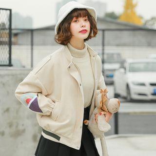 Embroidered Zip Faux Suede Jacket