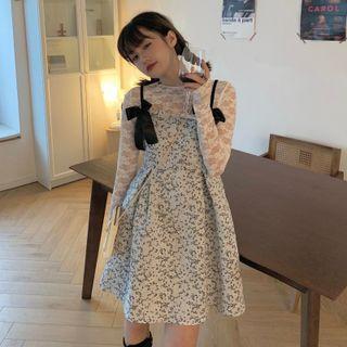 Lace Top / Strappy Floral A-line Dress