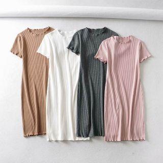 Lettuce Edge Short-sleeve Knit Mini Bodycon Dress