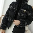 Zip-up Tweed Padded Jacket Black - One Size