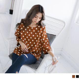 3/4 Wide Sleeve Dot Print Top