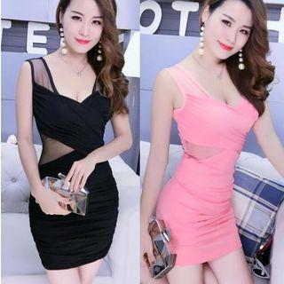 Mesh Panel Sleeveless Mini Bodycon Dress