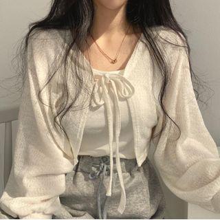Puff Sleeve Bow Detail Cardigan