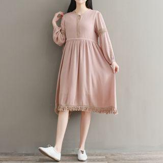 Tasseled Hem Long Sleeve Dress