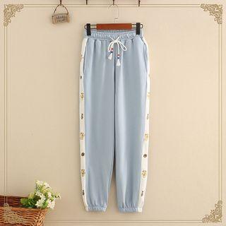Contrast Trim Bear Embroidered Sweatpants