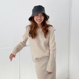 Wool Blend Rib Knit Sweater