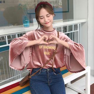 Bell-sleeve Lettering Velvet Top